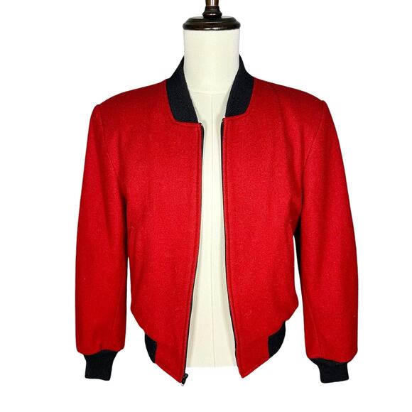 Le Tigre | Men | Vintage 80s Red Wool Felt Bomber Jacket | Size 38 Small - Picture 4 of 11